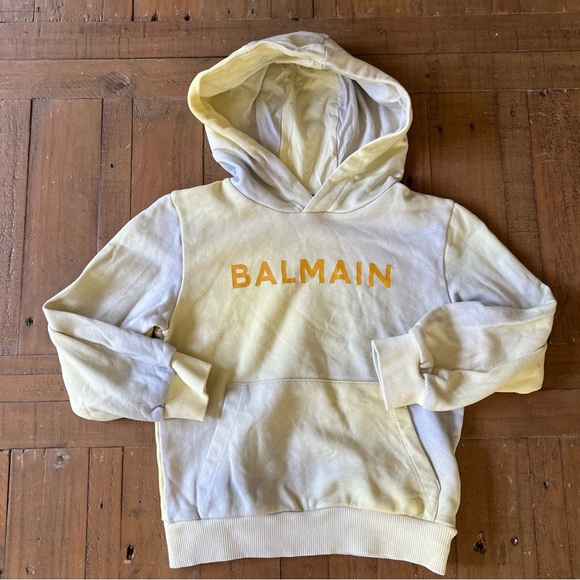 Balmain Ombré Logo Kids Hoodie And Shorts Set Size 6a Yellow Unisex Tie Dye - Picture 2 of 12